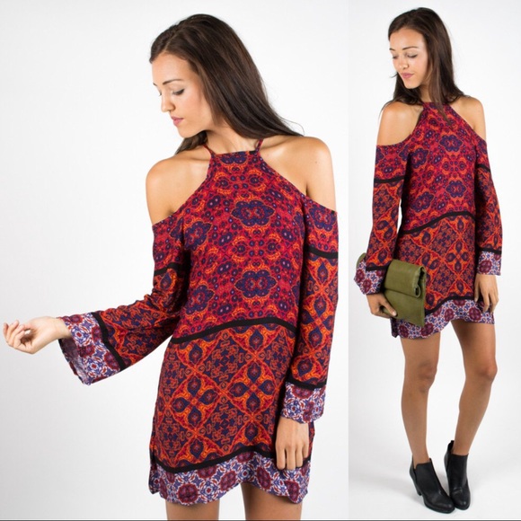 MINKPINK Sun Dancer Cold Shoulder Hi Neck Dress S - Picture 2 of 8